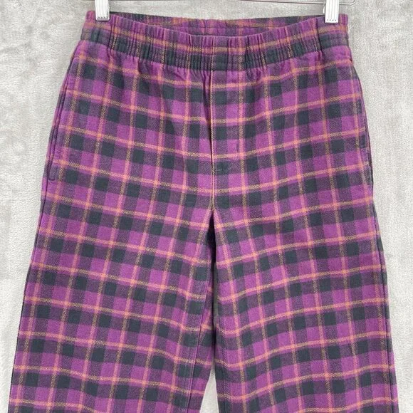 Tna Aritzia Oakwood Organic Cotton Flannel Plaid Pull On Pants Purple - Picture 3 of 12